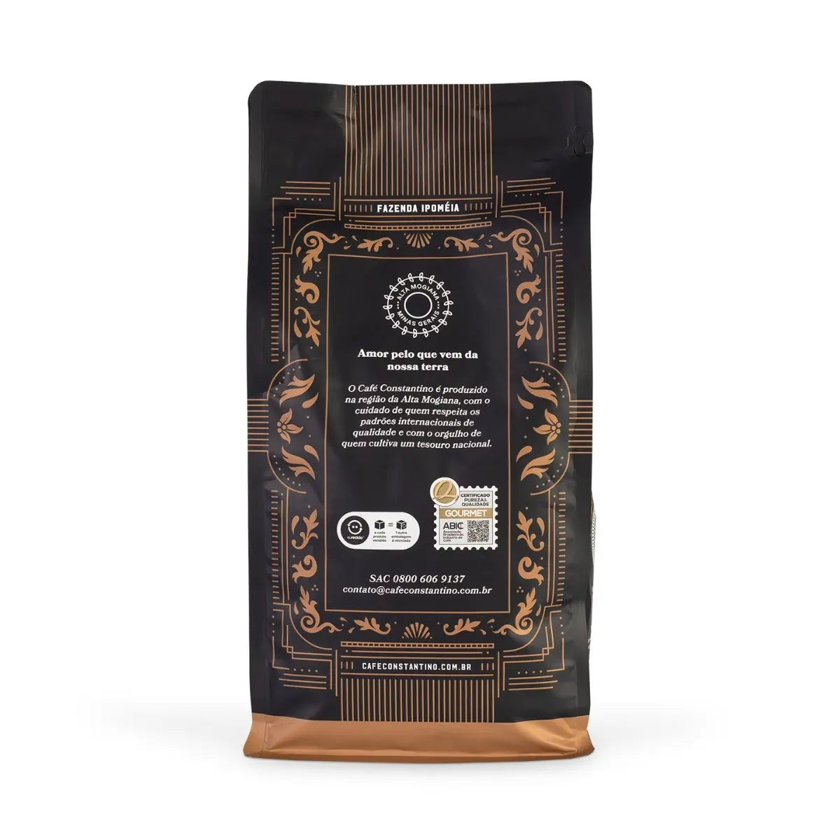 Café Constantino 100% Arábica, café de especialidad 250 g – empaque premium negro/dorado, vista posterior