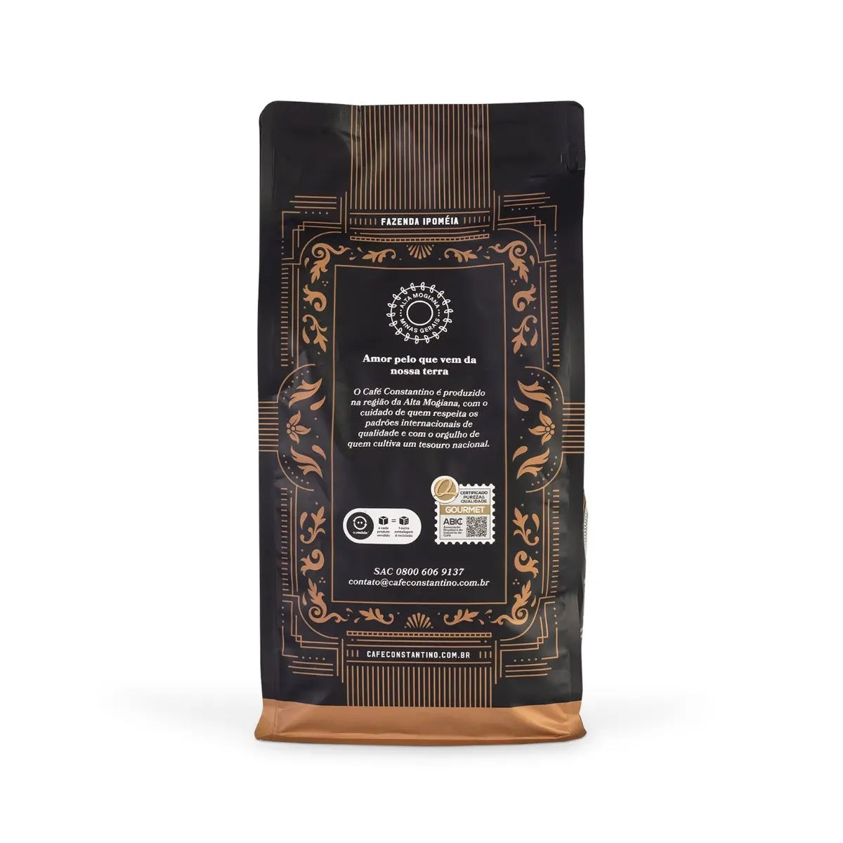 Parte trasera del café Constantino 1 kg – variedades Catuaí Amarillo y Mundo Novo de Brasil