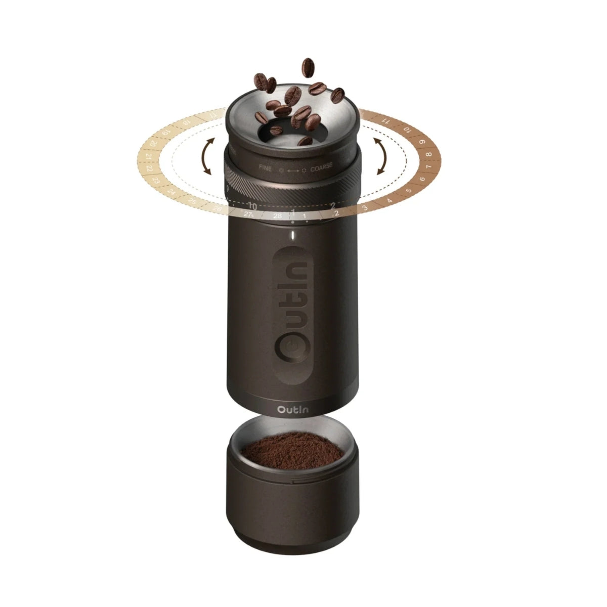 Molinillo de Café Eléctrico Portátil con 28 Ajustes - OutIn Fino Tundra Brown