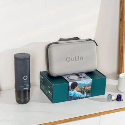 OutIn Nano Travel Kit Gris - Cafetera Portátil de Viaje con Estuche