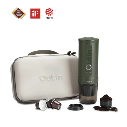 OutIn Nano Travel Kit Verde Bosque - Cafetera Espresso Portátil con Estuche