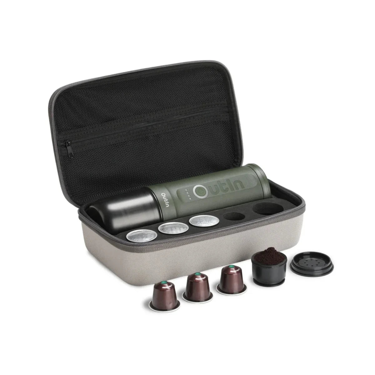 OutIn Nano Travel Kit Verde Bosque - Cafetera Espresso Portátil con Estuche