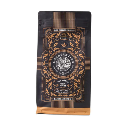 Café Constantino 100% Arábica, café de especialidad 250 g – bolsa negra y dorada con válvula, vista frontal