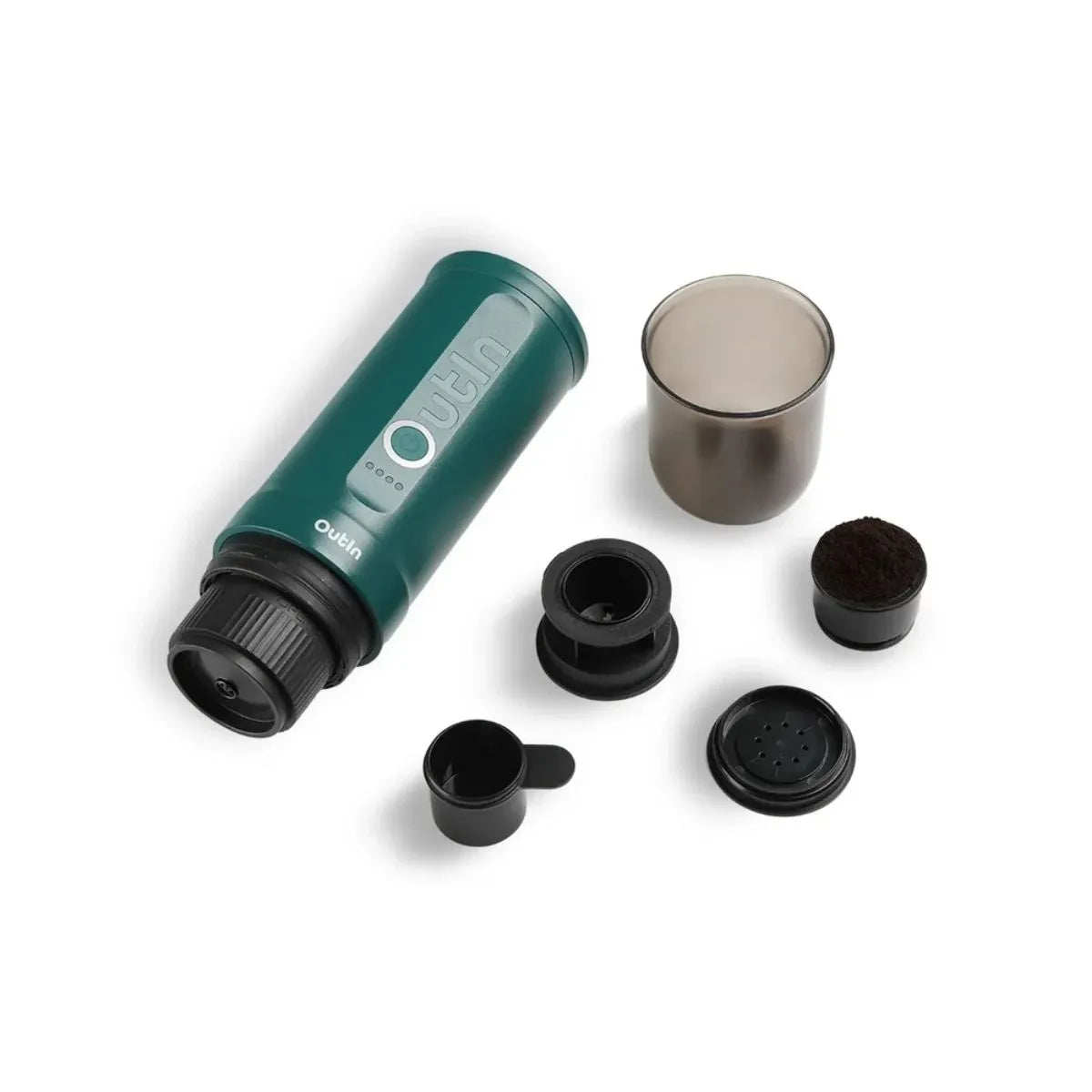Kit completo cafetera Outin Nano Turquesa con accesorios y taza incluida