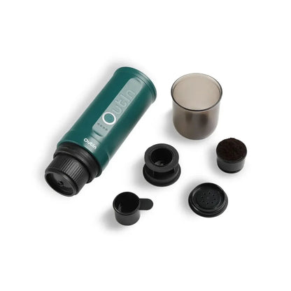 Kit completo cafetera Outin Nano Turquesa con accesorios y taza incluida