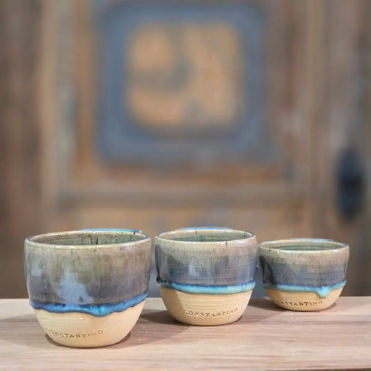 Taza de cerámica azul Constantino con efecto derretido artesanal para café de especialidad o espresso